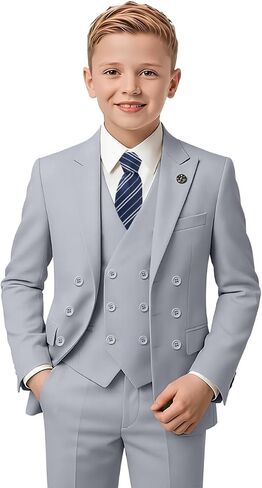 Boys Suit Kids Tuxedo Double Breasted Suits for Boy Dress Pants Set Slim Fit Formal Wedding Ring Bearer Outfit with Tie in Kuwait