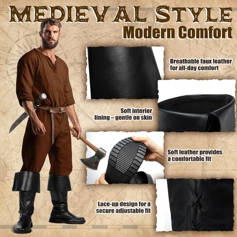 Ramede Birate Pirate Boots Men Renaissance Boots Halloween Halloween Gothic Viking Costume Shoes Footwear for Cosplay in Kuwait