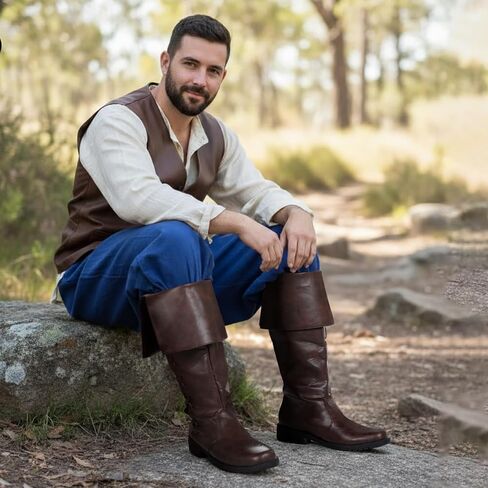 Ramede Birate Pirate Boots Men Renaissance Boots Halloween Halloween Gothic Viking Costume Shoes Footwear for Cosplay in Saudi Arabia
