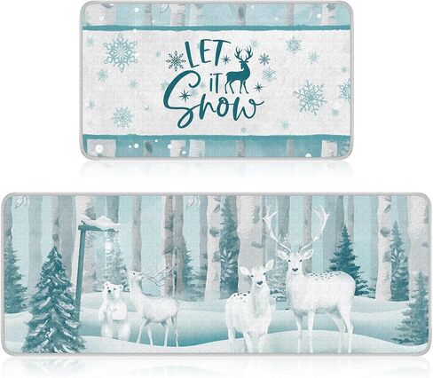 Ceenna 2 Pcs Winter Kitchen Rugs and Mats Set Snowflakes Let It Snow Reindeer Holiday Sink Floor Mat Kitchen Bathroom Mat Xmas Tree Floor Mat Decor for Home, 17 x 30, 17 x 47 Inch(Gingerbread Man) in Saudi Arabia