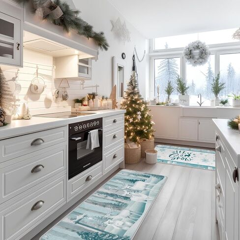 Ceenna 2 Pcs Winter Kitchen Rugs and Mats Set Snowflakes Let It Snow Reindeer Holiday Sink Floor Mat Kitchen Bathroom Mat Xmas Tree Floor Mat Decor for Home, 17 x 30, 17 x 47 Inch(Gingerbread Man) in Saudi Arabia