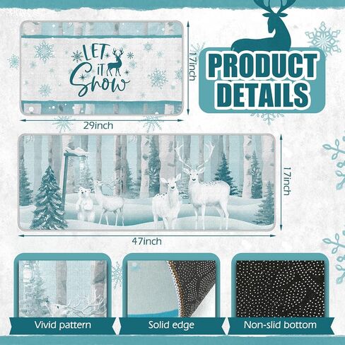 Ceenna 2 Pcs Winter Kitchen Rugs and Mats Set Snowflakes Let It Snow Reindeer Holiday Sink Floor Mat Kitchen Bathroom Mat Xmas Tree Floor Mat Decor for Home, 17 x 30, 17 x 47 Inch(Gingerbread Man) in Saudi Arabia