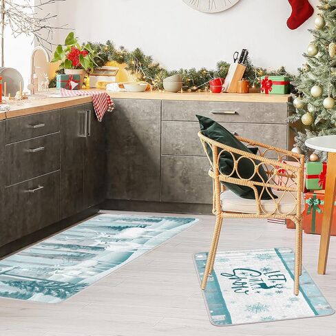 Ceenna 2 Pcs Winter Kitchen Rugs and Mats Set Snowflakes Let It Snow Reindeer Holiday Sink Floor Mat Kitchen Bathroom Mat Xmas Tree Floor Mat Decor for Home, 17 x 30, 17 x 47 Inch(Gingerbread Man) in Saudi Arabia