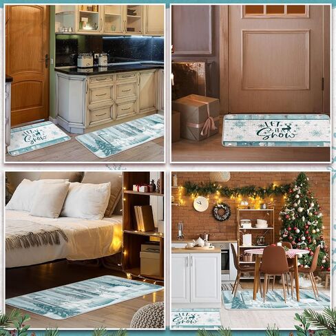 Ceenna 2 Pcs Winter Kitchen Rugs and Mats Set Snowflakes Let It Snow Reindeer Holiday Sink Floor Mat Kitchen Bathroom Mat Xmas Tree Floor Mat Decor for Home, 17 x 30, 17 x 47 Inch(Gingerbread Man) in Saudi Arabia