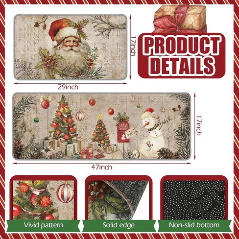 Ceenna 2 Pcs Winter Kitchen Rugs and Mats Set Snowflakes Let It Snow Reindeer Holiday Sink Floor Mat Kitchen Bathroom Mat Xmas Tree Floor Mat Decor for Home, 17 x 30, 17 x 47 Inch(Gingerbread Man) in Saudi Arabia