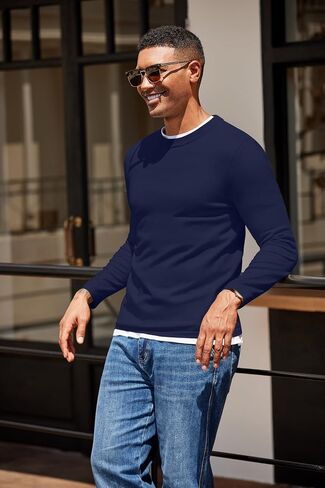 COOFANDY Men's Crew Neck Pullover Sweater Slim Fit Long Sleeve Knit Sweaters Lightweight Dress Casual Crewneck Sweater in Saudi Arabia