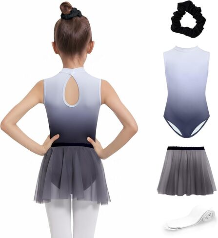 Jiamy Girls Ballet Hoodards 4 أجهزة كمبيوتر مع تنورة قابلة للإزالة تدرج ملونة للرقص ملابس الزبائن الجوارب الدقيقة Scrunchy 4-12y in Kuwait