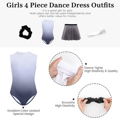 Jiamy Girls Ballet Hoodards 4 أجهزة كمبيوتر مع تنورة قابلة للإزالة تدرج ملونة للرقص ملابس الزبائن الجوارب الدقيقة Scrunchy 4-12y in Kuwait