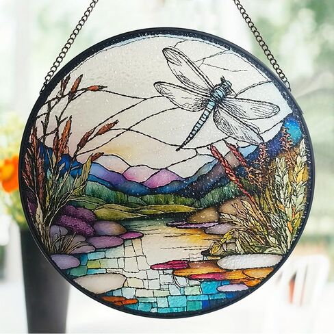 Ocean Sunrise Suncatcher Hanging Stained Glass Window Decor, 9.8'' Sea Wave View Wall Art Panel, Seascape Glass Hanging for Indoor Outdoor Home Decor in Kuwait