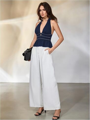 فيردوسا نساء Y2K HALTER HANTER TOPS TOPS FUNGLE DEPED V DEARCELESSLESSLESS LIGHTINGER in Saudi Arabia