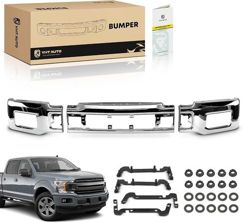 yhtauto الأمامي الوفير الوجه بار متوافق مع فورد F-150 2018 2018 2020 ، لا يناسب طراز رابتور ، مع ثقوب ضباب الضباب ، استبدال الصلب الصلب الصلب in Kuwait
