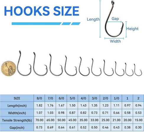 50Pcs Circle Hooks with Fishing Hook Remover, Super Sharp and Offset Catfish Octopus Circle Hooks for Saltwater and Freshwater, Nickel Coated High Carbon Steel, Sizes #1-8/0 in Saudi Arabia