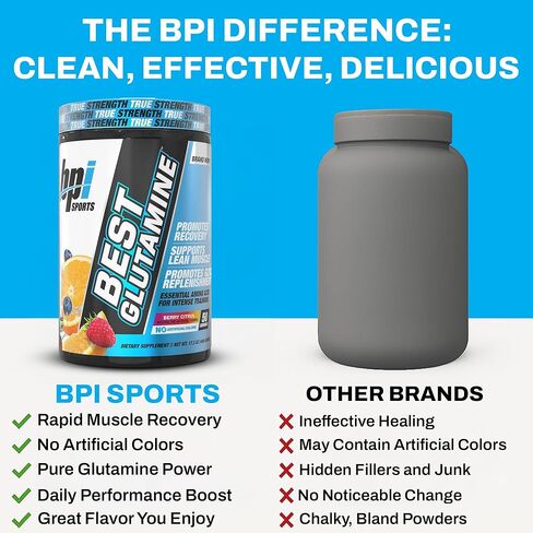BPI Sports Best Glutamine - Essential Amino Acid for Intense Training with L-Glutamine - Post-Workout Recovery and Muscle Support - Berry Citrus, 14.1 oz in Kuwait