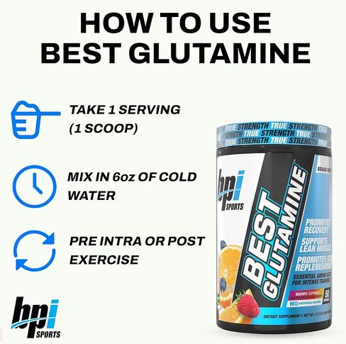 BPI Sports Best Glutamine - Essential Amino Acid for Intense Training with L-Glutamine - Post-Workout Recovery and Muscle Support - Berry Citrus, 14.1 oz in Kuwait
