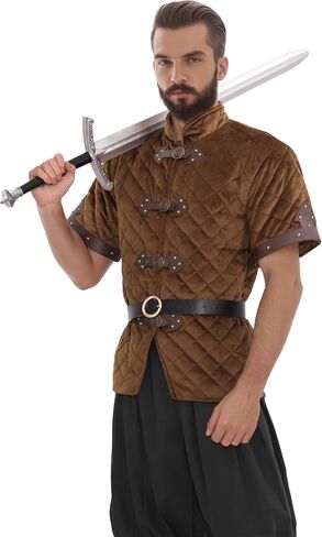 Gambeson Mens Jacket Medising Cith Paded Coat Aketon Armor Renaissance Costume Short Sleeve with Belt 2pc in Saudi Arabia
