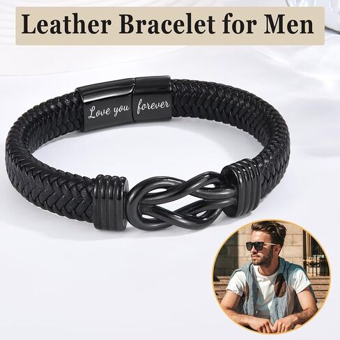 Gifts for Teen Boys Infinity Leather Bracelets for Boys Braided Cuff Knot Jewelry for Birthday, Christmas, Back to School in Saudi Arabia
