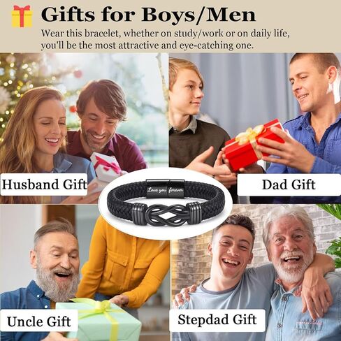 Gifts for Teen Boys Infinity Leather Bracelets for Boys Braided Cuff Knot Jewelry for Birthday, Christmas, Back to School in Saudi Arabia