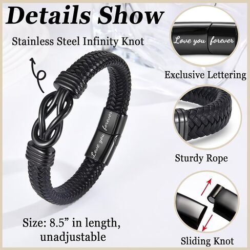 Gifts for Teen Boys Infinity Leather Bracelets for Boys Braided Cuff Knot Jewelry for Birthday, Christmas, Back to School in Saudi Arabia