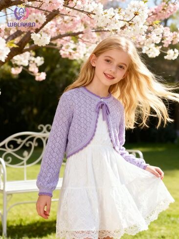 Girls Cotton Knit Shrug Cardigan with Long Sleeve Ruffle Hem in Kuwait