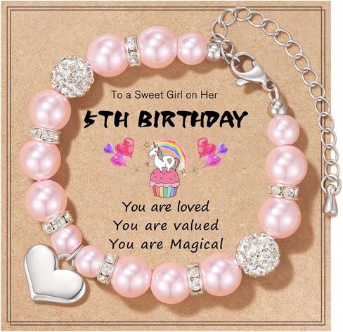 هدايا عيد ميلاد للفتيات ، هدايا سوار من اللؤلؤ الوردي القابل للتعديل للبنات 4-6 سنوات هدية عيد ميلاد ، سوار كهدايا عيد ميلاد سعيد لحفيدة ابنة أخت الفتيات in Kuwait