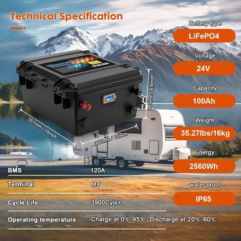 12V 120Ah LiFePO4 Battery,Marine Battery Built-in 100A BMS 1536Wh,8000+ Deep Cycle 12v Lithium Battery for Trolling Motor,Boat,RV,Solar and Off Grid Applications in Saudi Arabia