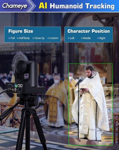 Chameye 60FPS 4K NDI PTZ Camera 20x Optical Zoom 4KP60 AI Auto-Tracking, HDMI/USB/3G-SDI/LAN/PoE for Church Worship Education Conference Events, (NDI License Included), C520 in Saudi Arabia