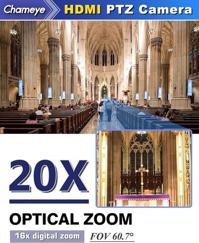 Chameye 60FPS 4K NDI PTZ Camera 20x Optical Zoom 4KP60 AI Auto-Tracking, HDMI/USB/3G-SDI/LAN/PoE for Church Worship Education Conference Events, (NDI License Included), C520 in Saudi Arabia