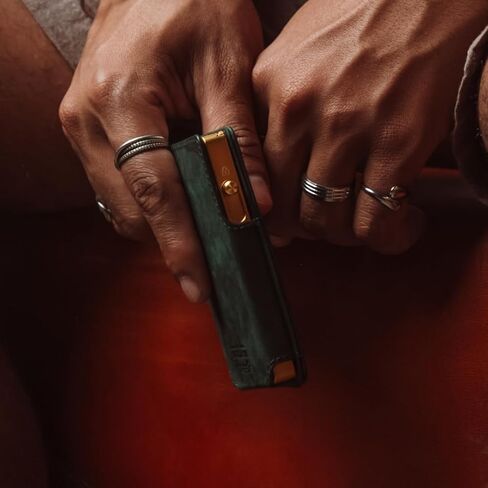 SLIM Leather Pop-up Wallet — Removable Cardholder Design with Locking Mechanism - RFID Blocking, Top Grain Cowhide Leather (Midnight Edition) in Kuwait