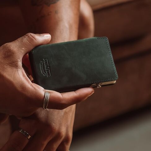 SLIM Leather Pop-up Wallet — Removable Cardholder Design with Locking Mechanism - RFID Blocking, Top Grain Cowhide Leather (Midnight Edition) in Kuwait