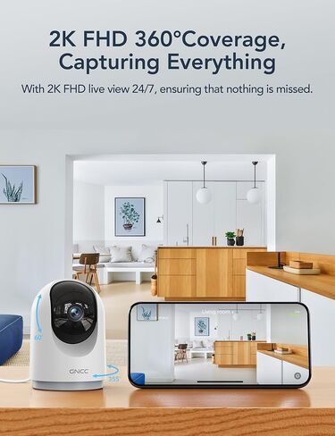 كاميرا الأمان الداخلية في GNCC ، وكاميرات 2K للأمن المنزلي مع اكتشاف الحركة ، وكاميرا الطفل/الحيوانات الأليفة مع تطبيق الهاتف ، والرؤية الليلية ، والصوت ثنائي الاتجاه ، وتخزين TF/Cloud ، يعمل مع Alexa & Google Home ، 2.4G WiFi in Kuwait