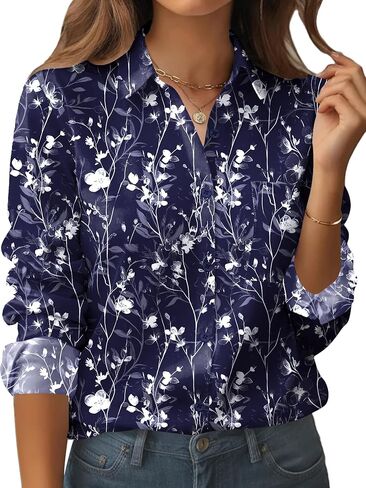 Zeagoo Womens Button Down Down Long Sleeve Pluse Business Tops Tops Dary Disual Floral Printed Brinibits with Pocket in Saudi Arabia
