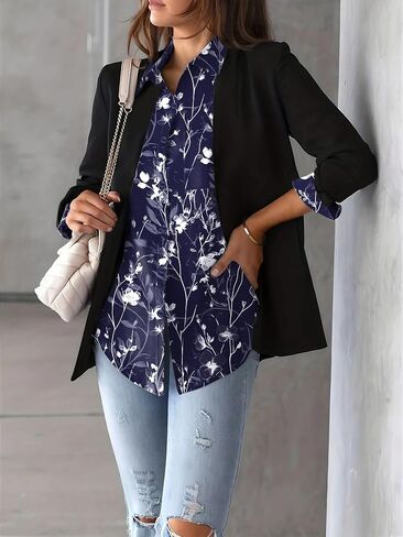 Zeagoo Womens Button Down Down Long Sleeve Pluse Business Tops Tops Dary Disual Floral Printed Brinibits with Pocket in Saudi Arabia
