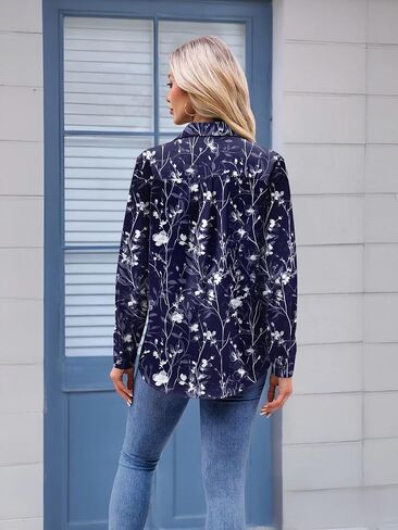 Zeagoo Womens Button Down Down Long Sleeve Pluse Business Tops Tops Dary Disual Floral Printed Brinibits with Pocket in Saudi Arabia