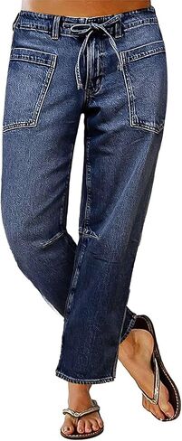 Flamingals أنيقة الأنيقة الأنيقة منتصف الخصر غسل الرباط تفاصيل الجزر الجينز الجزر in Kuwait