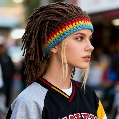 Funny Knitted Hat Reggae Knit Beard Beanies Hats Rasta Dreadlocks Crocheted Wig Hats in Saudi Arabia