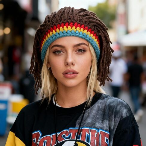 Funny Knitted Hat Reggae Knit Beard Beanies Hats Rasta Dreadlocks Crocheted Wig Hats in Saudi Arabia
