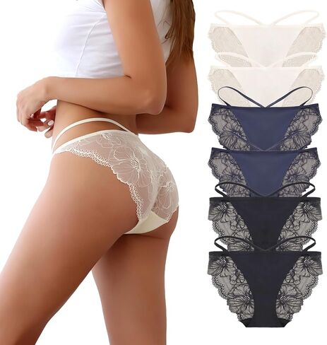 Sexy Underwear for Women Silky Seamless Lace Panties Low Rise Breathable Lightweight Cheeky Hipster 6 Pack in Kuwait