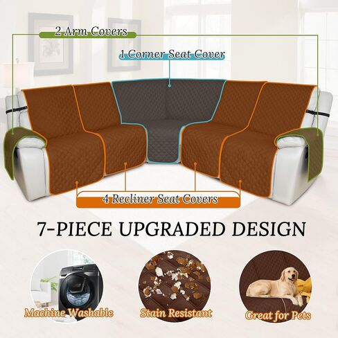 HDCAXKJ Reclining Sectional Couch Covers L Shape Corner Recliner Sofa Cover 5 Seat Reversible Washable U Sectional Slipcover with Recliners Non Slip Pet Dog Furniture Protector (Dark Gray, Large) in Kuwait