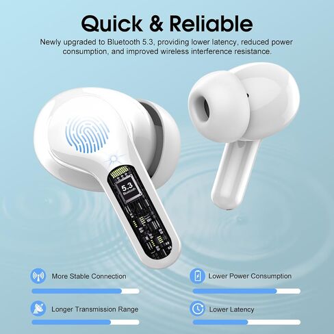Wireless Earbuds, Bluetooth 5.4 Headphones HiFi Stereo, Bluetooth Earbuds with ENC Noise Cancelling Mic, IP7 Waterproof in Ear Earphones, 48H, Black in Saudi Arabia