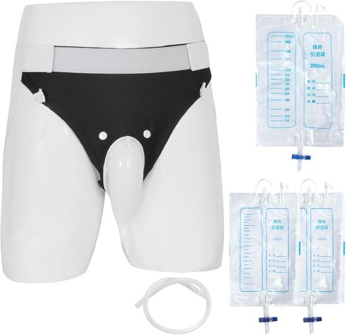 Urine Collection Bag Condom Catheters for Men Reusable Portable Wearable Urinary Drainage with (2000 ML*1+1000 ML*2) Urine Catheter Bag System (Blue-Elderly Men) in Kuwait