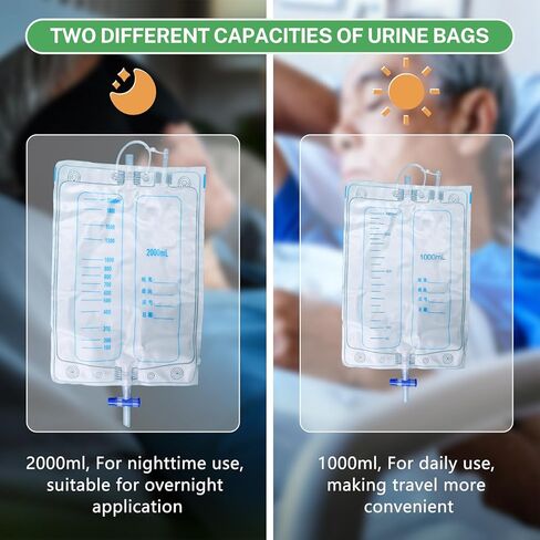 Urine Collection Bag Condom Catheters for Men Reusable Portable Wearable Urinary Drainage with (2000 ML*1+1000 ML*2) Urine Catheter Bag System (Blue-Elderly Men) in Kuwait