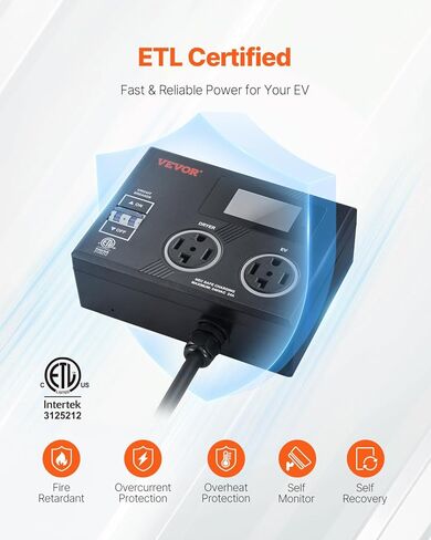Vevor nema Splitter for Dryer و EV ، مؤشر LED 3 ألوان ، توزيع طاقة ذكي 240 فولت ، مع قابس NEMA 10-30 ، واثنين من المنافذ NEMA 10-30 ، 3.4 في شاشة LCD ، MAX 24A Dryer EV ، تم اختباره إلى ETL Standard in Saudi Arabia