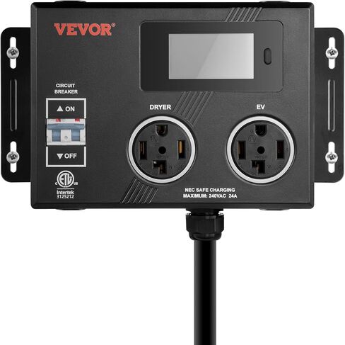 Vevor nema Splitter for Dryer و EV ، مؤشر LED 3 ألوان ، توزيع طاقة ذكي 240 فولت ، مع قابس NEMA 10-30 ، واثنين من المنافذ NEMA 10-30 ، 3.4 في شاشة LCD ، MAX 24A Dryer EV ، تم اختباره إلى ETL Standard in Saudi Arabia