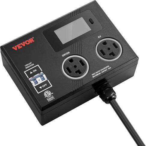Vevor nema Splitter for Dryer و EV ، مؤشر LED 3 ألوان ، توزيع طاقة ذكي 240 فولت ، مع قابس NEMA 10-30 ، واثنين من المنافذ NEMA 10-30 ، 3.4 في شاشة LCD ، MAX 24A Dryer EV ، تم اختباره إلى ETL Standard in Saudi Arabia