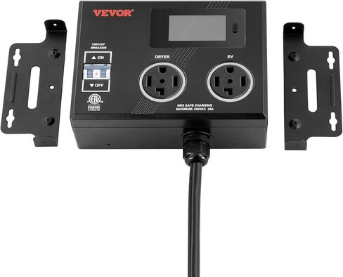 Vevor nema Splitter for Dryer و EV ، مؤشر LED 3 ألوان ، توزيع طاقة ذكي 240 فولت ، مع قابس NEMA 10-30 ، واثنين من المنافذ NEMA 10-30 ، 3.4 في شاشة LCD ، MAX 24A Dryer EV ، تم اختباره إلى ETL Standard in Saudi Arabia