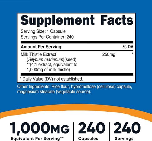 Nutricost Milk Thistle 1,000mg Equivalent, 120 Capsules - 250mg of 4:1 Extract - Vegan, Non-GMO and Gluten Free in Kuwait
