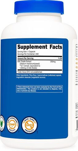 Nutricost Milk Thistle 1,000mg Equivalent, 120 Capsules - 250mg of 4:1 Extract - Vegan, Non-GMO and Gluten Free in Kuwait