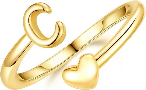 M MOOHAM Gold Rings for Women - 14K Gold Plate Initial Rings for Women Non Tarnish Letter A- Z Dainty Heart Ring Adjustable Pinky Ring Personalized Jewelry Gifts in Saudi Arabia