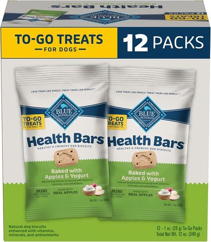 Blue Buffalo Health Bars Crunchy Dog Biscuits, Variety Pack, Bacon, Egg & Cheese, Apple & Yogurt, Pumpkin & Cinnamon, 16-oz Bags in Saudi Arabia