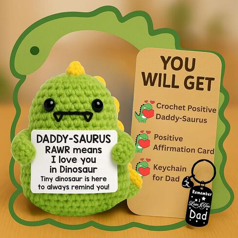 ديناصورات لطيف الدعم العاطفي الكروشيه مع سلسلة مفاتيح إيجابية - حيوانات كروشيه صغيرة للهدايا الراقية - الدعم العاطفي ، شخصيات الديناصورات الصغيرة ، تحفيزية أمي أبي عيد ميلاد هدايا in Kuwait